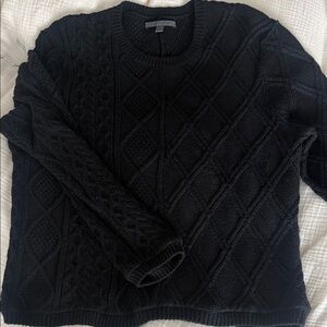 John Varvatos Black Cable Stitch Crewneck Sweater